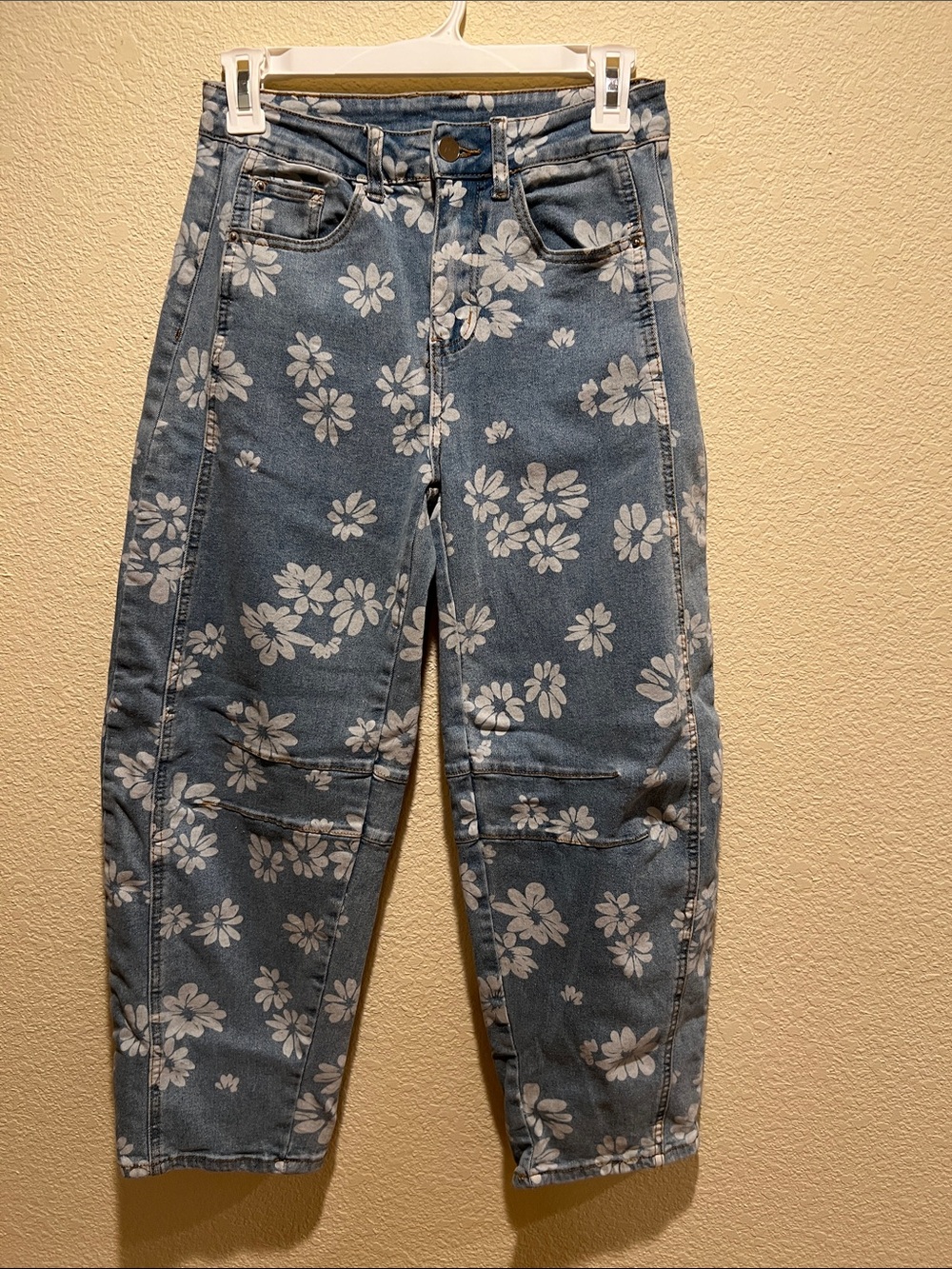 Floral Print Blue Denim Jeans